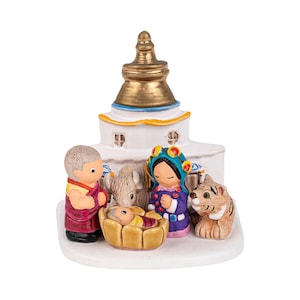 Belén nepalí hecho a mano: bloque de arcilla para templo, arte de Katmandú