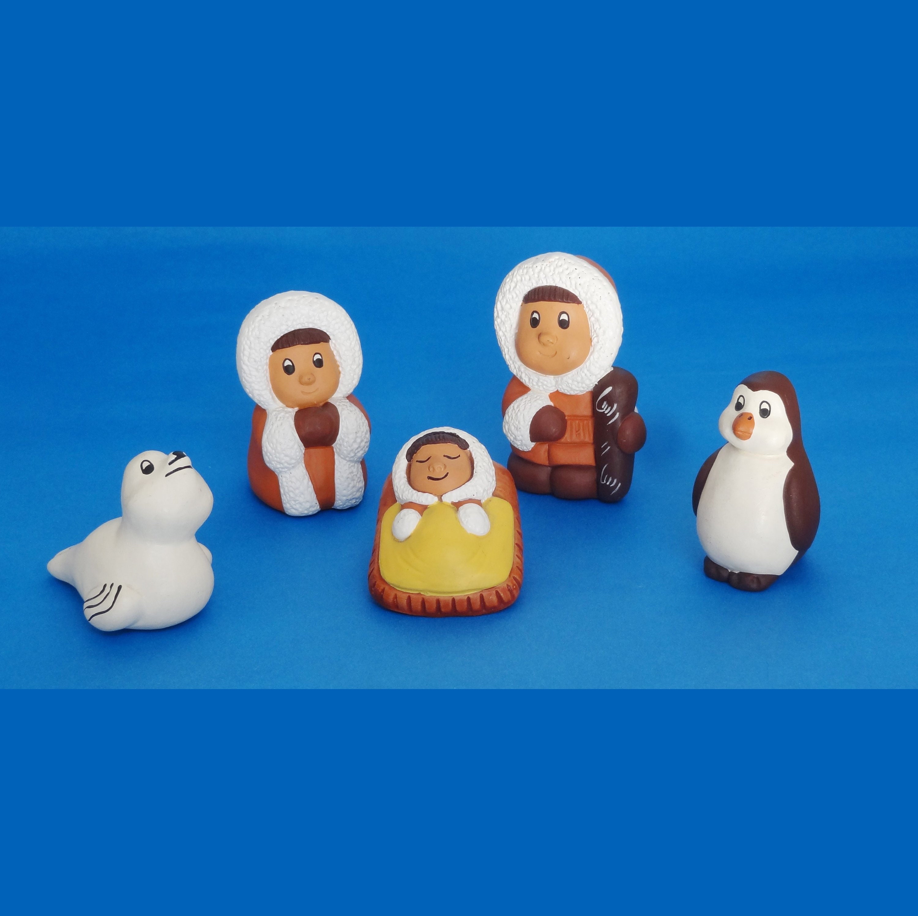 Eskimo Nativity Scene Handmade in Clay 5 characters Etsy