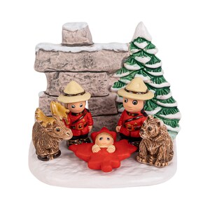 Handmade Canadian Nativity Scene: Clay Mounties, Inukshuk