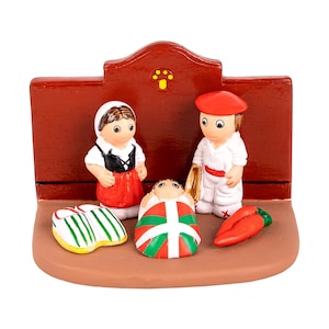 Basque Nativity Scene - Handmade in Clay - 1 block - 3.4&quot;X2.4&quot;X3.4&quot; high, Pais Vasco, Bilbao, Vitoria, Euskera, Ikurriña