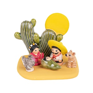 Mexican "B" Nativity Scene - Handmade in Clay - 1 block - 3.1"X2"X3.1" high,Mexico, Mexican Dessert, Agave, Tequila, Chili, Cactus