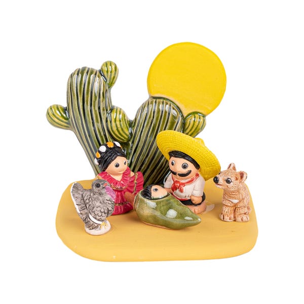 Mexican "B" Nativity Scene - Handmade in Clay - 1 block - 3.1"X2"X3.1" high,Mexico, Mexican Dessert, Agave, Tequila, Chili, Cactus