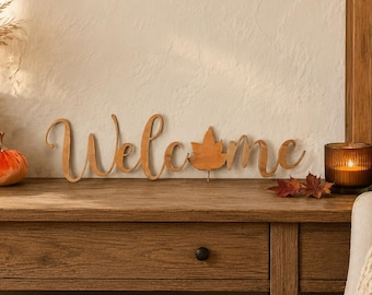 Fall Welcome Metal Sign | Rustic Leaf Script, Porch Decor