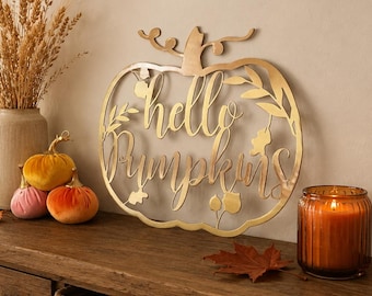 Hello Pumpkins Metal Wall Art: Fall Wreath Sign