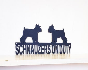 Metal Schnauzer On Duty Dog Sign | Outdoor Dog Decor | Entryway Sign