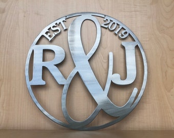 Personalized Metal Monogram Circle Door Hanger | Metal Wall Art | Home Decor | Wreath Door Hanger