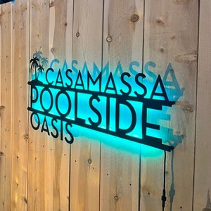 Personalized Palm Tree Oasis Sign LED Metal Wall Art | Beach Pool Decor | Outdoor Patio Decor | Palm Tree Decor | Tropical Home Decor