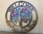 Personalized Welcome Tree Multi-Color Fade Door Hanger Metal Wall Art