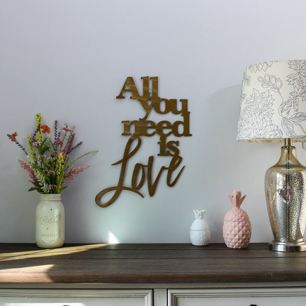 All You Need is Love Metal Wall Art Sign with Powder Coat | Handmade Home Decor | Wall Hanging Quote