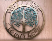Personalized Welcome To Our Home Tree Metal Wall Art Spring Fall Fade