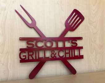 BBQ Grill Sign Metal Wall Art | Smoker and Grilling Gift | Gift For Him | Outdoor Decor | Personalized Father&#39;s Day Gift