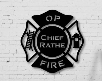 Personalized Maltese Cross Metal Wall Art | Gift for Firefighter | Powder Coated Sign | Indoor Outdoor Decor | Custom Fire Department Sign