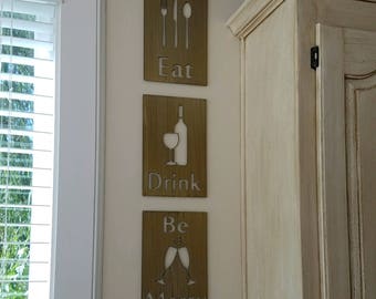 Eat Drink Be Merry Metal Wall Art: Kitchen Decor Set