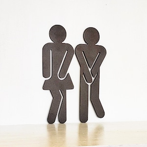 Bathroom Figures for Restroom Sign Set of Two Gotta Go Funny Sign Metal Door Decor image 1