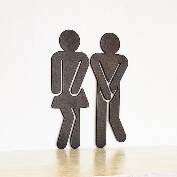 Bathroom Figures for Restroom Sign | Set of Two | Gotta Go Funny Sign | Metal Door Decor