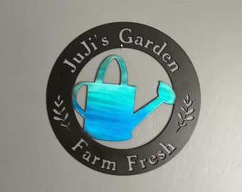 Personalized Metal Garden Sign: Watering Can Art, Custom Home Decor