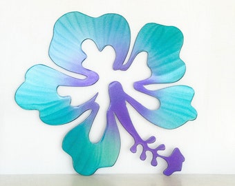 Handmade Metal Hibiscus Wall Art: Tropical Beach House Decor
