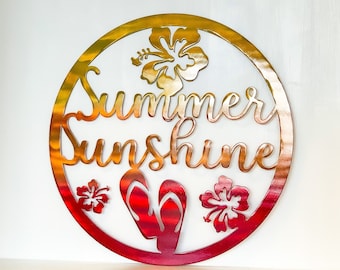 Summer Sunshine Hibiscus Door Hanger Metal Wall Art