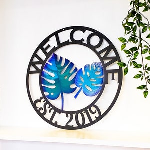 Personalized Metal Tropical Leaf Sign | Custom Wall Art | Beach Theme Decor | Tropical Decoration | Welcome Sign | Outdoor Decor