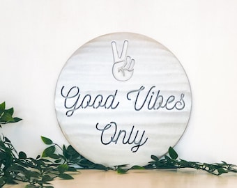 Good Vibes Only with Peace Sign Metal Wall Art