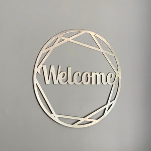 Welcome Geometric Script Metal Sign | Home Decor | Door Hanger or Wall Art | Front Door Wreath | Patio Porch Decor