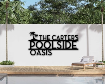 Personalized Palm Tree Oasis Sign Metal Wall Art | Outdoor Patio Decor | Poolside | Palm Trees Decor | Tropical Home Decor | Housewarming