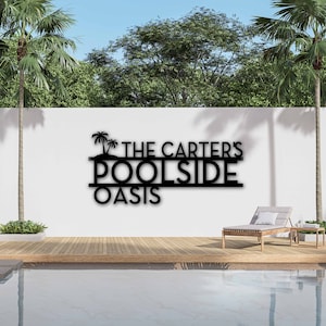 Personalized Palm Tree Oasis Sign Metal Wall Art | Outdoor Patio Decor | Poolside | Palm Trees Decor | Tropical Home Decor | Housewarming