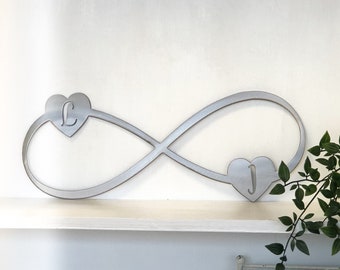 Personalized Infinity Metal Wall Art Hearts with Initials | Wedding Gift | Anniversary Gift | Gift For Couple | Infinite Love Symbol