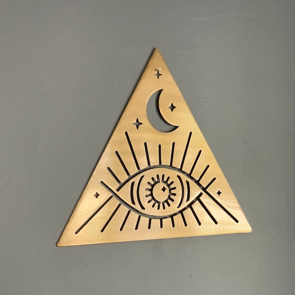 Signo de arte de pared de ojos místicos con capa de polvo, acero 14ga / decoración interior al aire libre del hogar / regalo de bienvenida / arte del horóscopo de astrología del zodíaco