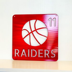 Metal Basketball Wall Art with Name, Choose Your Powder Coat Color Personalized Custom Basketball Trophy Gift for Coach image 1