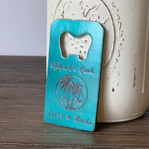 Engraved Palm Tree Scene Bottle Opener | Personalized | Wedding Gift | Established Date | Bridal Party Favors | Wedding Destination