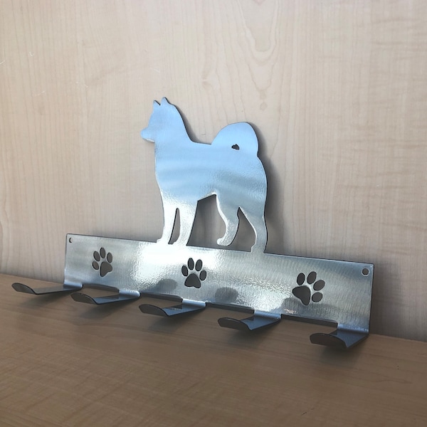 Porte-laisse personnalisé en métal à cinq crochets avec empreintes de pattes/texte personnalisé et silhouette de chien, couleur de revêtement en poudre au choix