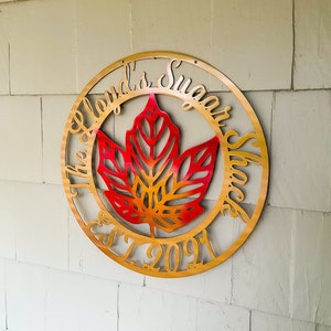 Personalisiertes Ahornblatt Metallschild - Herbst Baum wetterfester Türhänger oder Wandkunst Pulverbeschichtung | Einzigartige Haus Dekor | Hergestellt in den USA