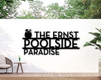 Personalized Tropical Drink Pool Sign Metal Wall Art | Outdoor Patio Decor | Poolside | Oasis Retreat | Summer Home Decor | Housewarming