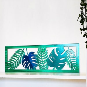 Tropical Leaf Rectangle Sign Metal Wall Art | Outdoor Patio Decor | Framed Art or Vent Cover | Unique Handmade Decor