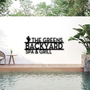 Personalized Cactus Backyard Sign Metal Wall Art | Outdoor Patio Decor | BBQ Grill Sign | Poolside Spa | Gift for Him | Summer Home Decor