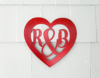 Personalized Heart with Initials Monogram Metal Wall Art | Bedroom Decor | Anniversary Gift | Wall Decor | Valentine's Day Gift