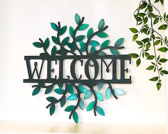 Personalized Leaf Detail Sign - Customizable Weatherproof Door Hanger or Wall Art Powder Coat