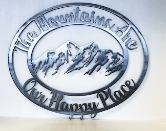 Personalized Rocky Mountain Scene, Choose Any Powder Coat Color | Cabin Decor