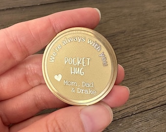 Personalized Pocket Hug Engraved Brass Challenge Coin | Lucky Pocket Hug Token | We&#39;re Always With You