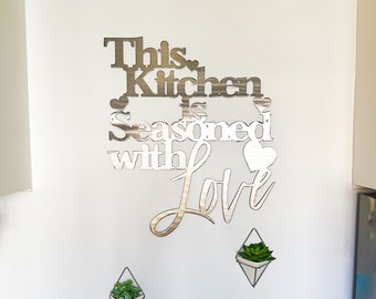 This Kitchen is Seasoned with Love (New Design) Metal Wall Art Sign with Powder Coat | Handmade Home Decor | Wall Hanging Quote