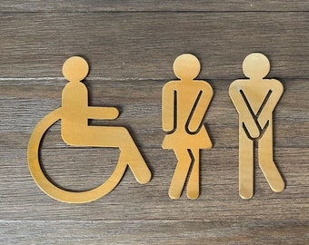 Bathroom Figures with Handicap for Restroom Sign | Set of Three | Gotta Go Funny Sign | Metal Door Decor