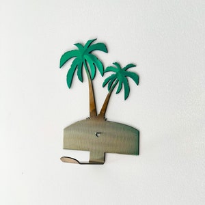 Décoration murale en métal pour porte-serviettes avec scène de palmier avec 1 crochet, matériel de montage inclus | Porte-serviettes de piscine | Décoration tropicale | Décoration intérieure extérieure