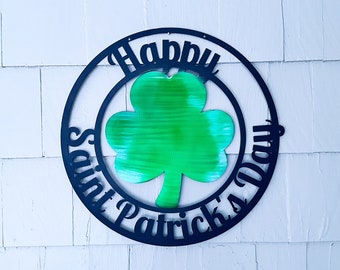 Happy St. Patrick’s Day Metal Wreath | Front Door Sign | Home Decor | Shamrock Sign | Green Clover | Outdoor Decor | Made in USA