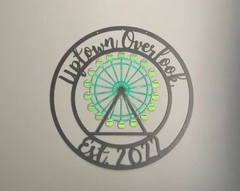 Personalized Ferris Wheel Sign Metal Wall Art - Customizable Weatherproof Door Hanger or Wall Art Powder Coat | Amusement Park Decor | Pier