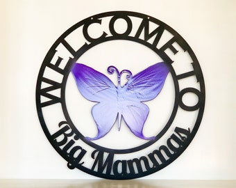 Personalized Metal Butterfly Sign - Customizable Weatherproof Door Hanger or Wall Art Powder Coat