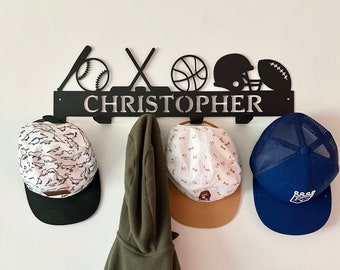 Personalized Sports Hat Rack: Powder Coated Steel Hanger with Hooks
