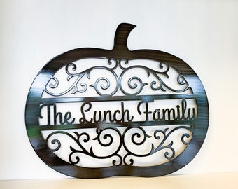 Personalized Pumpkin Metal Wall Art with Scroll Detail, Any Size and Powder Coat Color