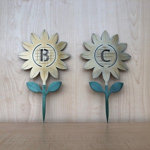 Custom Metal Sunflower Plant Stake with Letter