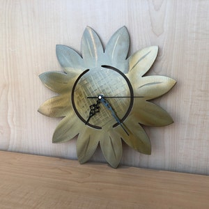 Sunflower Clock with Gold Powder Coat Paint | Handmade | Flower Decor | Metal Wall Art | Sunflower Art